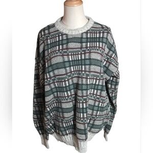 St. John's Bay Vintage Green and White Plaid Sweater